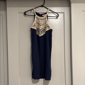 Lilly Pulitzer Navy Dress with Gold Crochet Detail